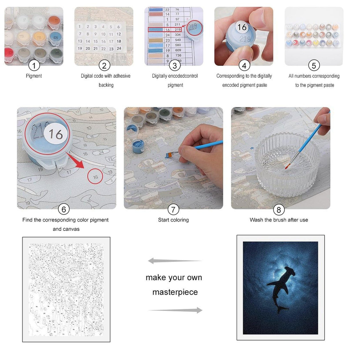 Hammerhead Shark Paint by Numbers Kits for Adults Beginners Canvas Painting for Home Wall Decor 50x40cm Generic