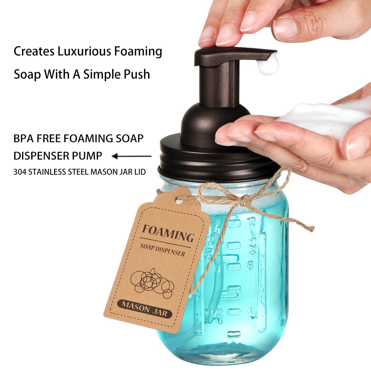 Komashr Mason Jar Bathroom Accessories Set(4pcs)- Jars Not Included - Foaming Soap Dispenser,Toothbrush Holder, and Apothecary Storage Jars Lids -Rustic Farmhouse Decor,Brown Komashr