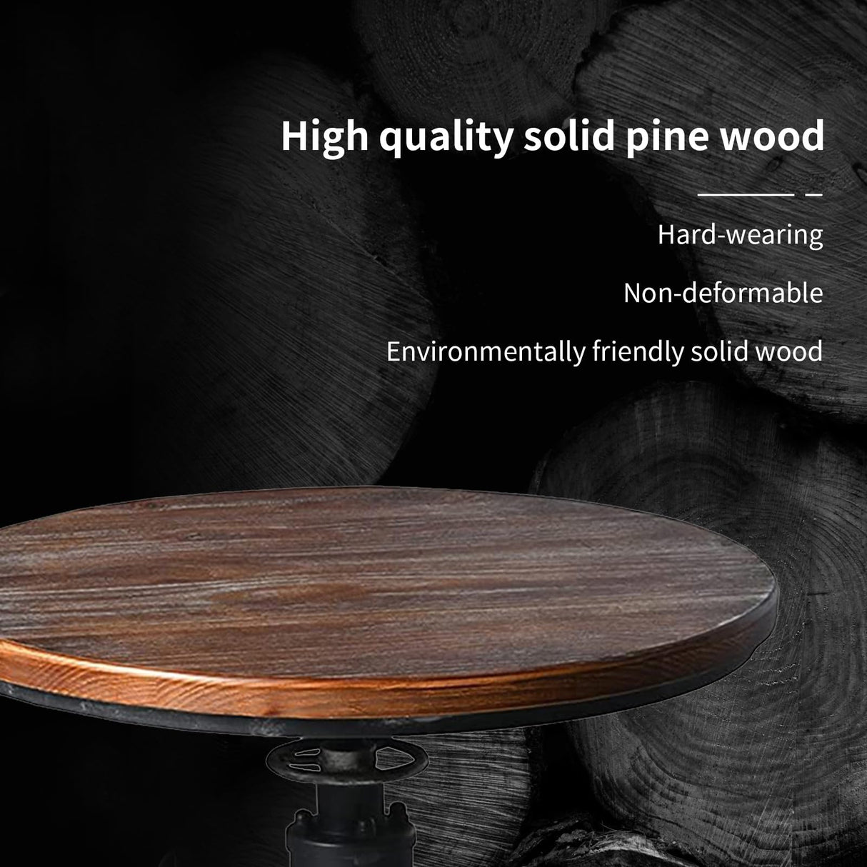 LOKKHAN Industrial Bar Table 38.6"-48.4" Height Adjustable Swivel Round Wood Tabletop 23.7" Dia, Kitchen Dining Office Coffee Bistro Pub Table LOKKHAN