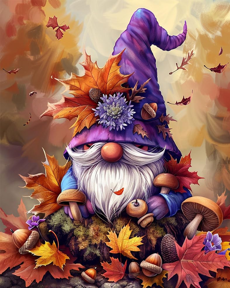 Harvest gnome Paint by Number for Adults Beginner,Falling Leaves and Mushrooms Paint by Numbers,Fall Decor Paint by Numbers Kits Suitable for Thanksgiving Day Decoration Without Frame 16x20 Inch Generic