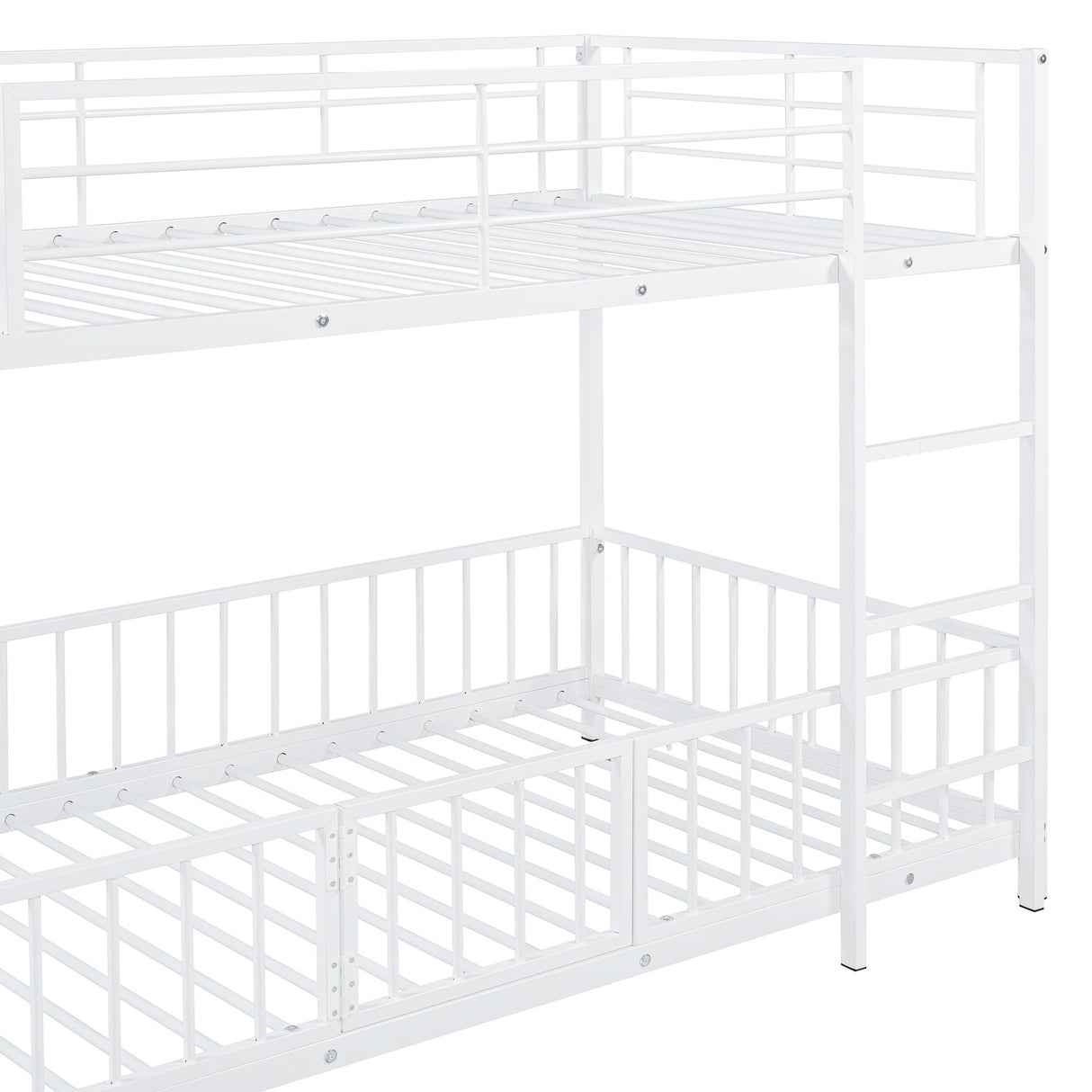 Bellemave Twin Over Twin Bunk Bed with Slide and Ladder, Metal Bunk Bed for Kids, Girls, Boys, Removable Fence, Low Bunk Bed with Slide, with Door, White Bellemave