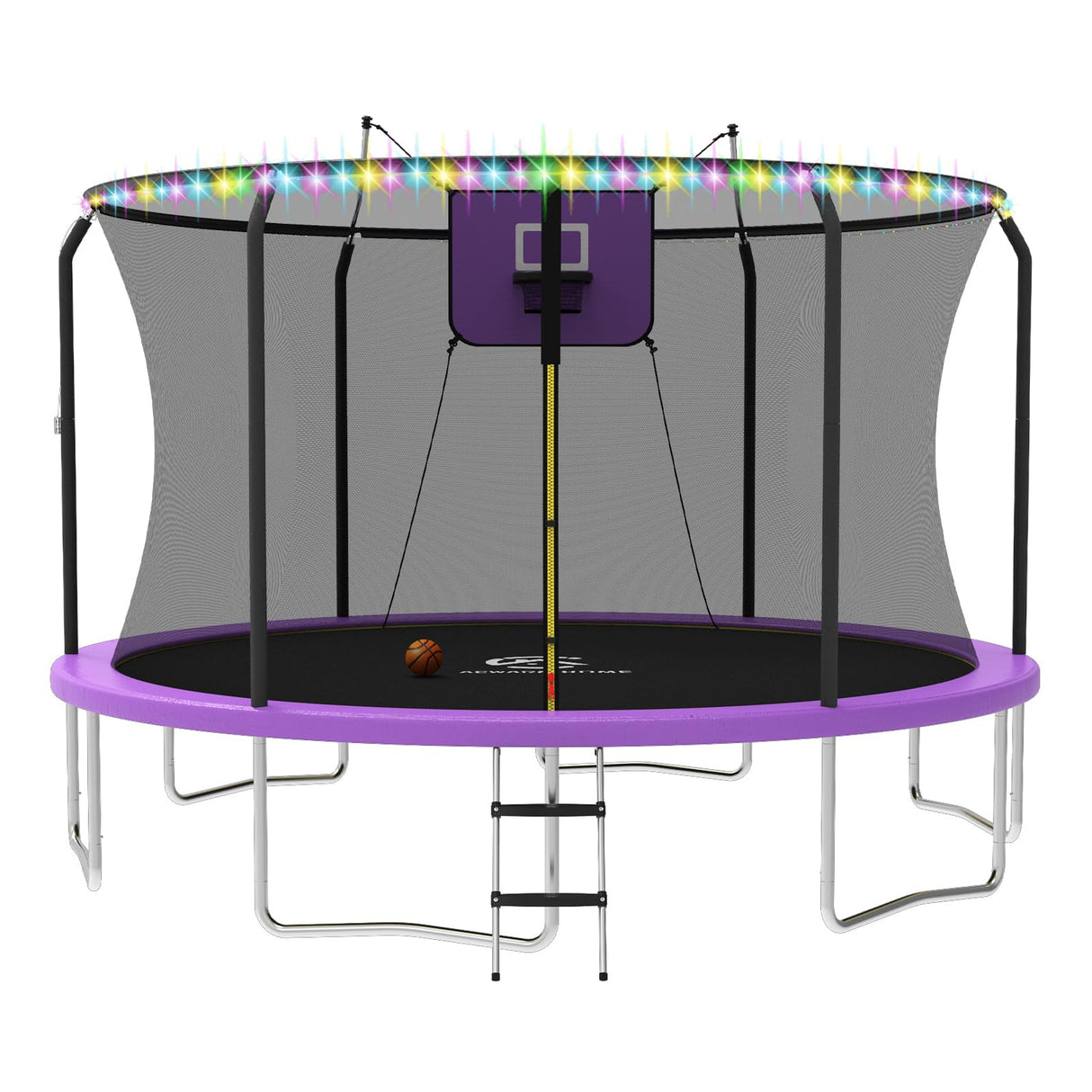 ACWARM HOME 14 FT Trampoline for Kids and Adults, Trampolines with Basketball Hoop and LED Lights,Trampoline Outdoor with Net, ASTM Approved, Purple ACWARM HOME