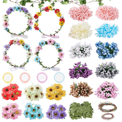 FREEBLOSS 16 Set Flower Crowns Making Kit Make Your Own Flower Crown Wreath Headbands Handmade Hair Accessories DIY Floral Crown Garland Kit