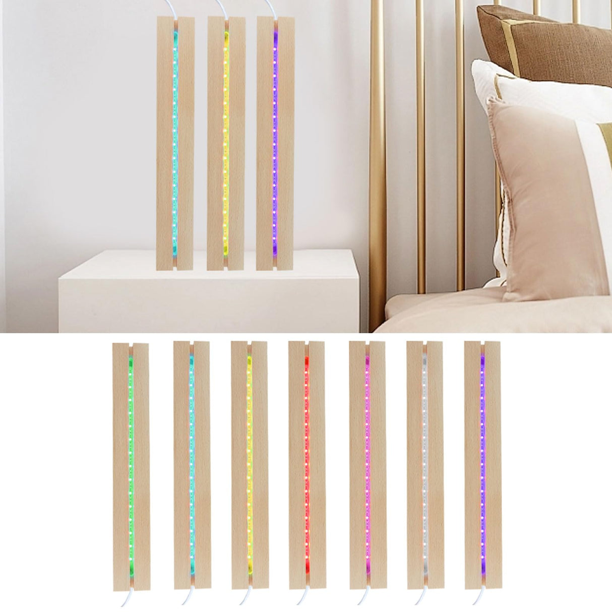 Homimor 2pcs 11.81 Inch Wooden LED Light Display Pedestal, Wooden Rectangle LED Lights Display Base for Acrylic, Crystal Light Base Stand for Crystal Display Glass Art Homimor