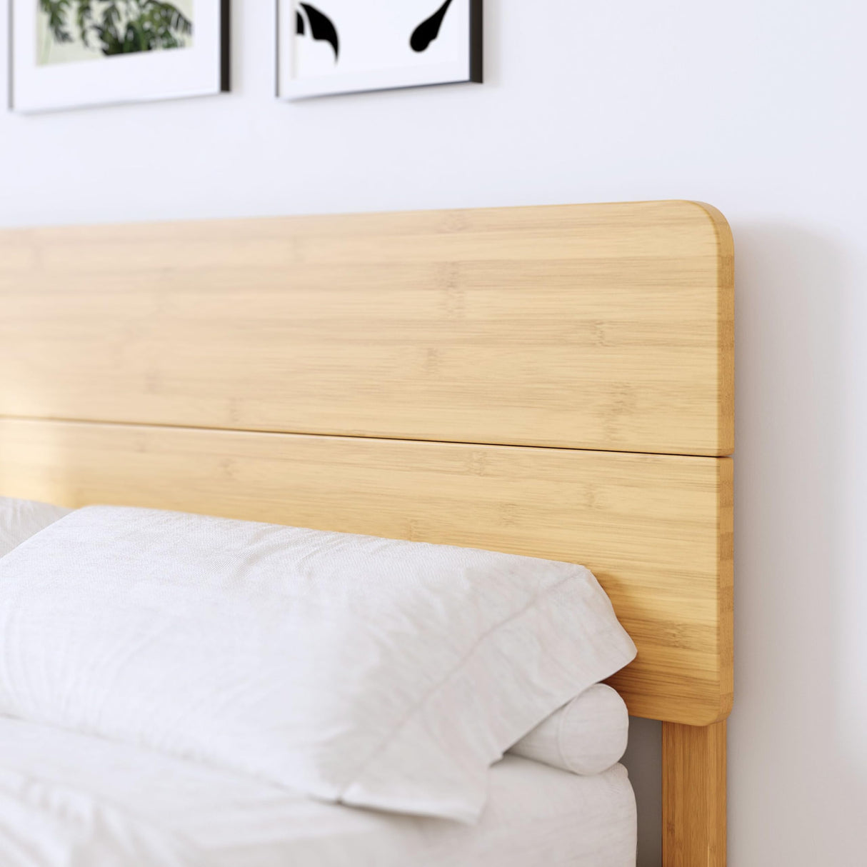 BOSRII 14in High Solid Bamboo Wood Platform Queen Size Bed Frame with Headboard, Reinforced Heavy Duty Metal Slats, Noise Free, No Box Spring Needed, Easy Assembly BOSRII