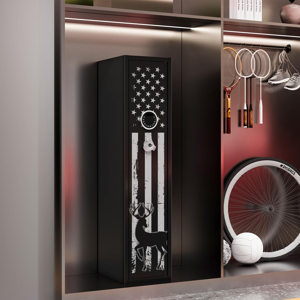 Xyvaly Deep Rifle Gun Safe for 2-4 Guns, Fits Rifles Safe with Scopes, Gun Safe for Rifles and Pistols, Gun Cabinet with 3 Pistol Pouches,Tall Steel Guns Safes with Quick Open Display Keypad Xyvaly