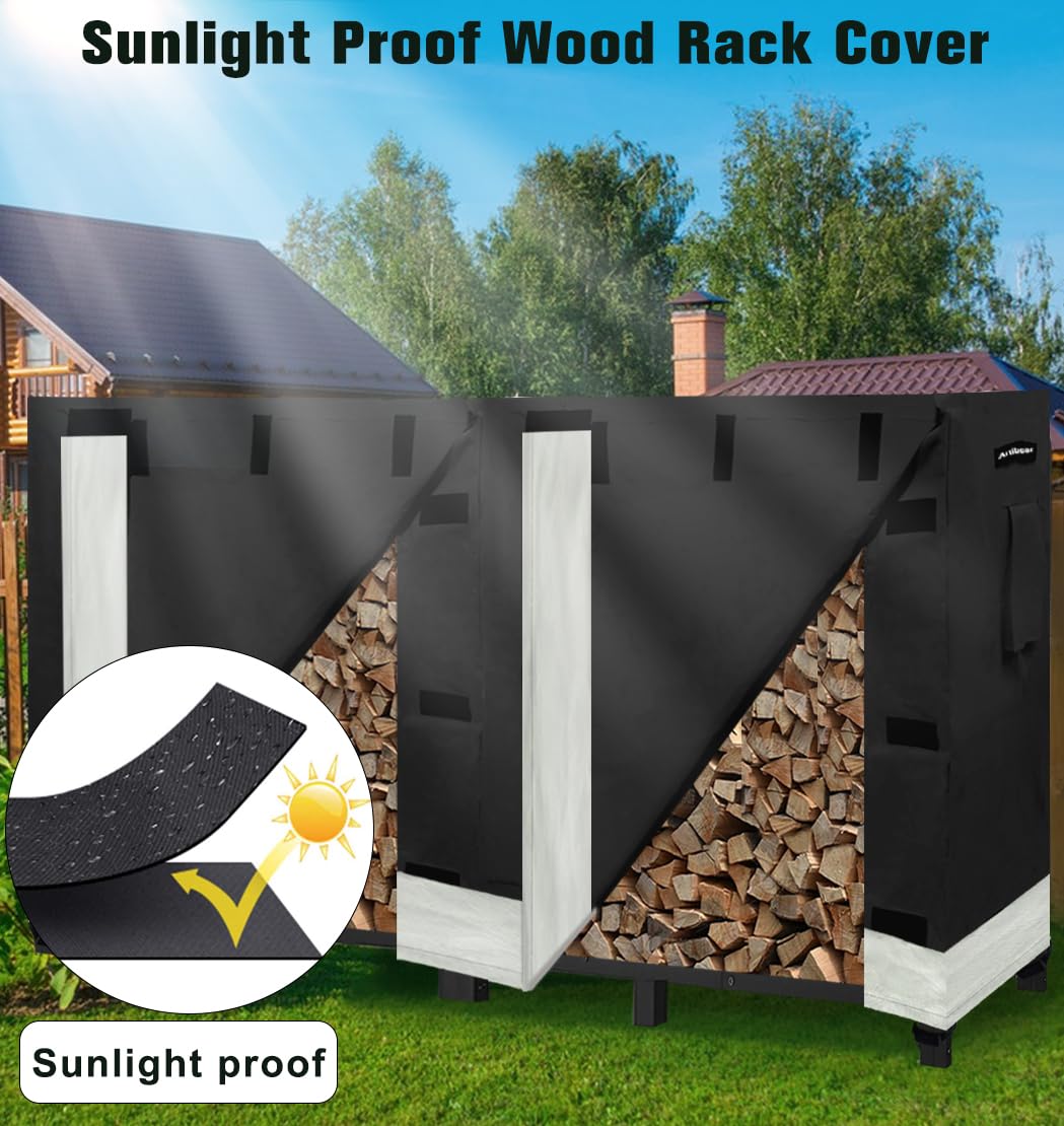 Artibear Firewood Rack Cover for 8FT Wood Rack, Indoor Outdoor Weatherproof Log Holder Rack Cover, Black (Frame not Include) Artibear