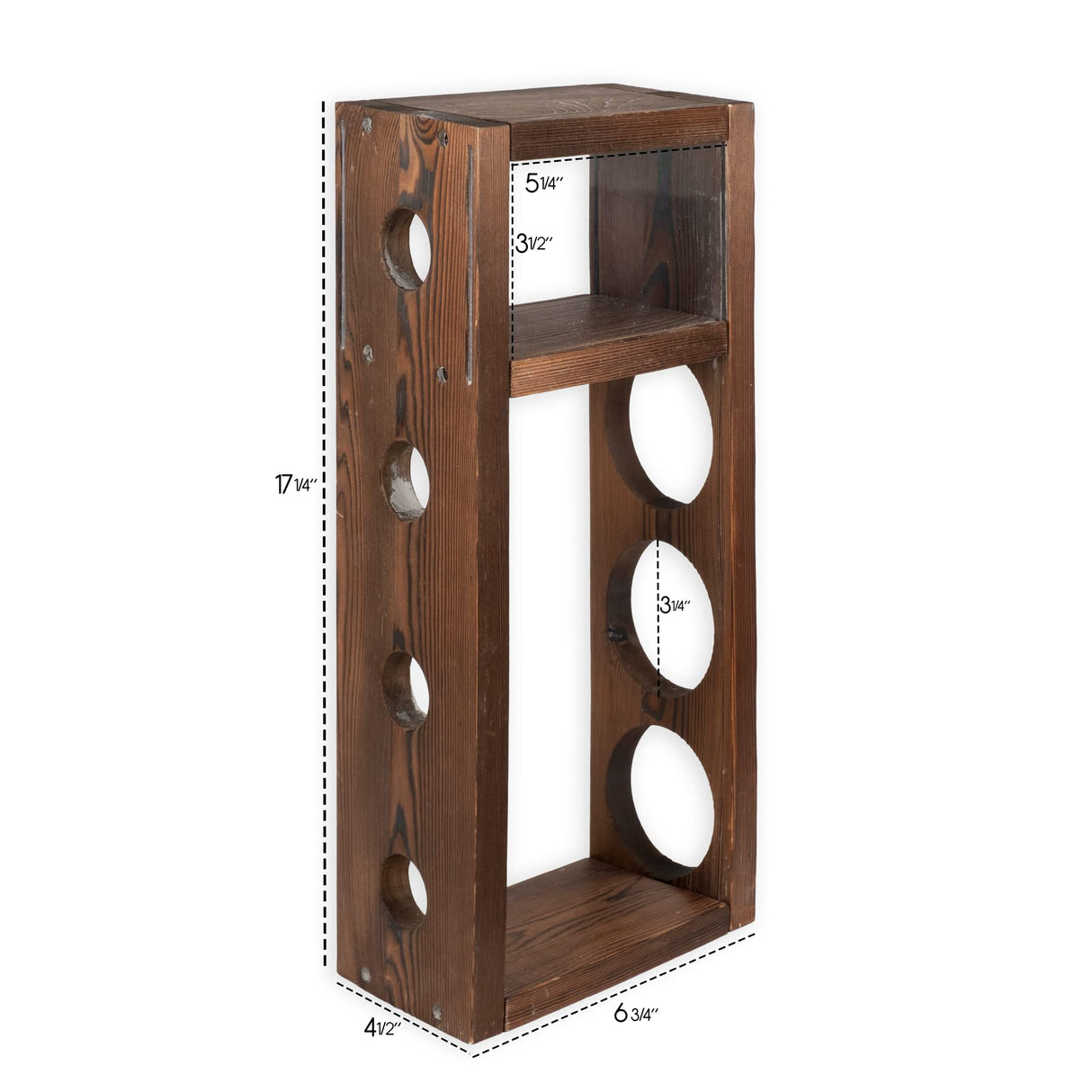 Rustic State Sonoma Countertop Wood Vertical Wine Rack with Cork Storage - Freestanding Tabletop Liquor Holder Shelf Organizer - Holds 3 Bottles - Home Kitchen Dining Room Bar Décor - Burnt Brown Rustic State