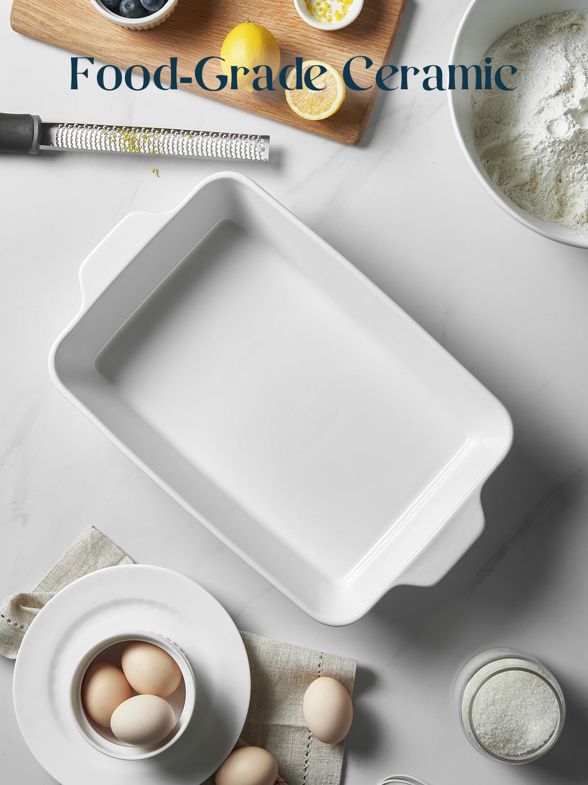 DOWAN Casserole Dish, 9x13 Ceramic Baking Dish, Large Lasagna Pan Deep for Oven, 4.2 Quarts Baking Pan with Handles, Oven Safe and Durable Bakeware for Lasagna, Home Decor, Wedding Gift, White DOWAN