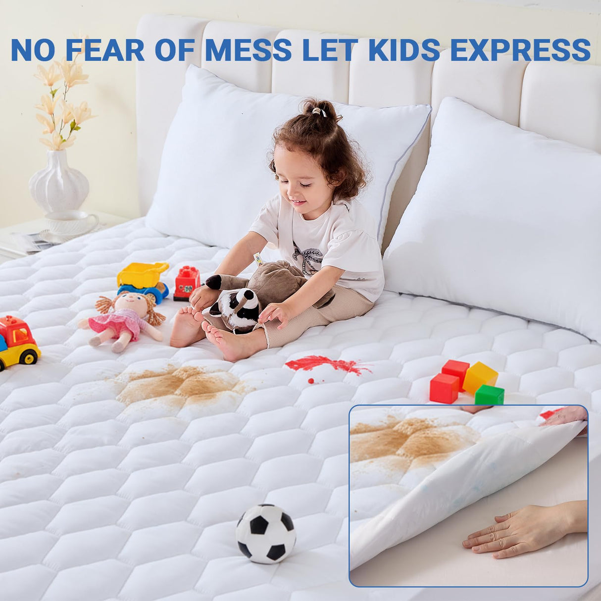 MUXHOMO King Size Mattress Protector, 100% Waterproof Quilted Mattress Cover King Size Bed, Noiseless Soft & Cooling Mattress Pad Cover, Deep Pocket 6"-21", White MUXHOMO