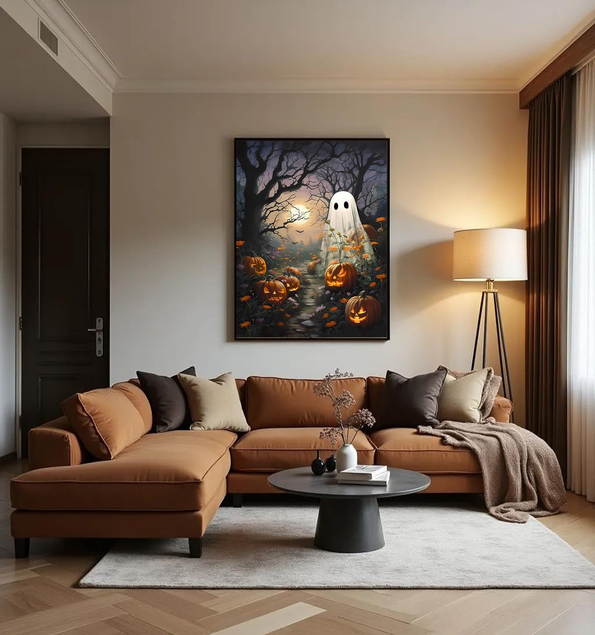 Halloween Pumpkin Diamond Art Kits for Adults,Full Round Drill Dot Scary Ghost Diamond Painting Kits for Beginner,DIY Gem Art and Craft Paint by Diamonds Scary Forest Scenery,Home Wall Decor 12X16Inch SJDIYSTORE