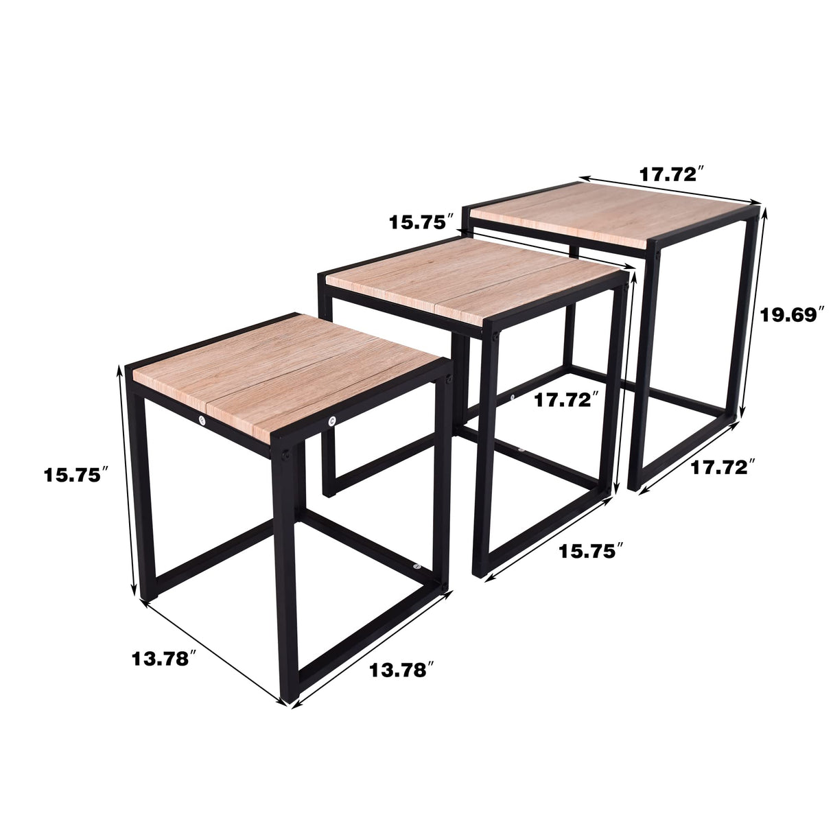 HAHRIR Nesting Table Set of 3 Side Tables, Modern Coffee Table Stacking End Table with Metal Frame,Oak HAHRIR