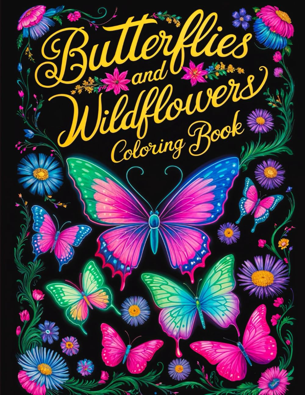 Butterflies and Wildflowers: Large Print Adult Coloring Book with 50 Designs for Relaxation and Stress Relief Majosta