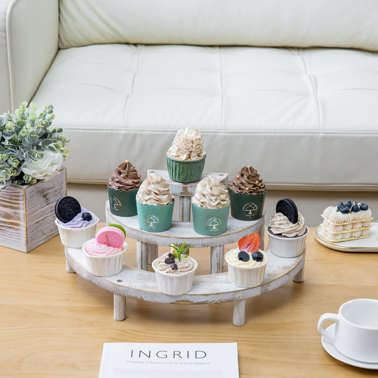 MyGift Wooden Display Stand Riser, 3 Tier Perfume and Cologne Organizer Stand, Cupcake Stand for Dessert, Spice Rack Organizer, Display Shelf for Figure,Perfume,Make up, Collections, 3-Piece Set MyGift