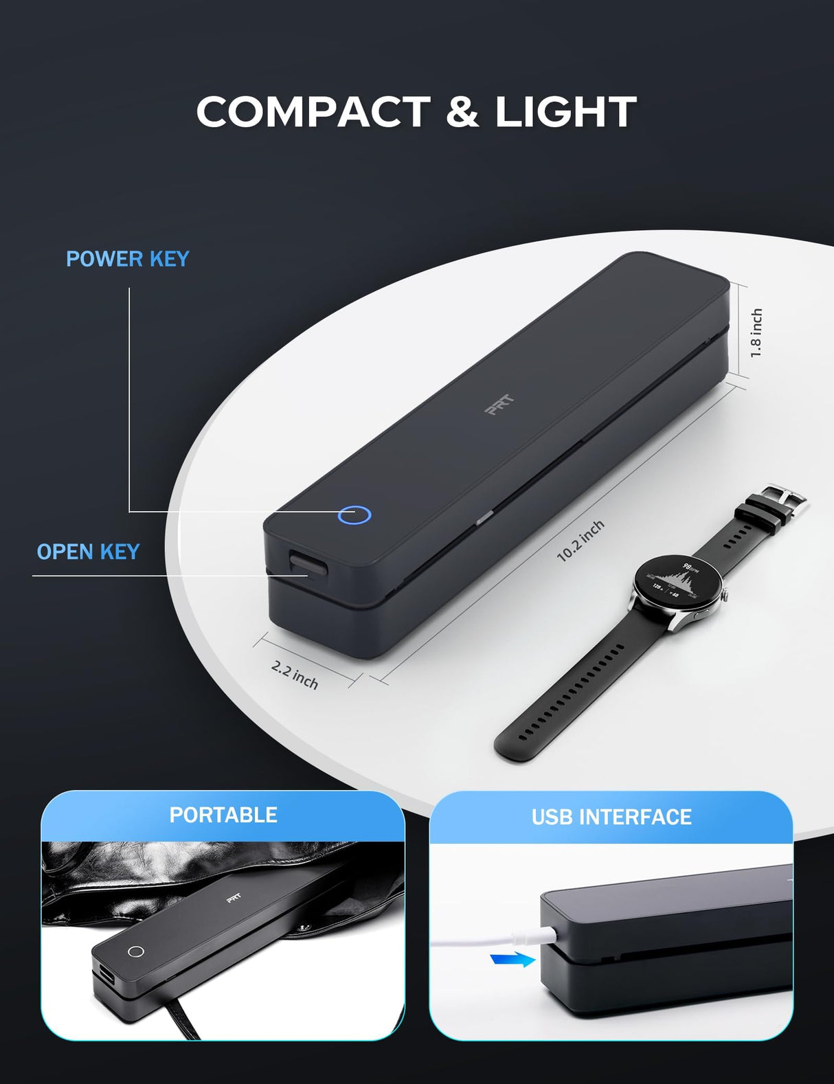 PRT Portable Printer Wireless for Travel, Small Compact Inkless Thermal Printer for Home Use, Office & Vehicles, Bluetooth Printer Supports 8.5" X 11" US Letter A4 A5, for iPhone, Android & Laptop PRT