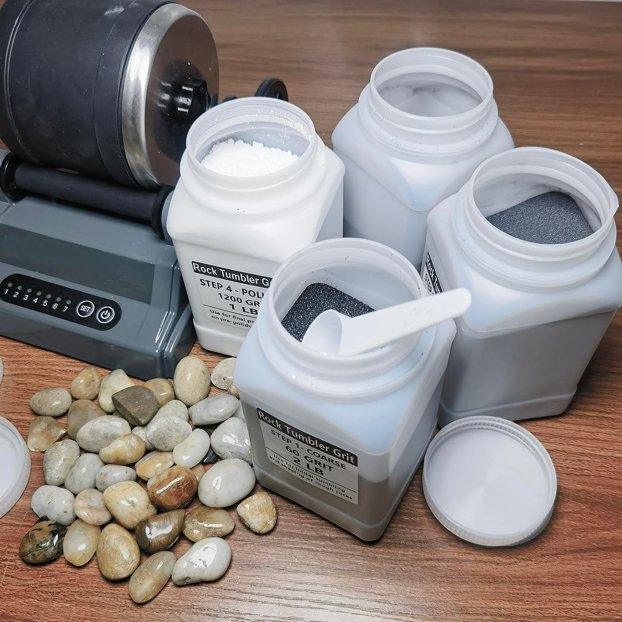 Total 6 LBS Weight Rock Tumbler Grit Set, 4 Step Tumbling Media Refill-Coarse/Medium/Pre-Polished/Final Polish, Silicone Carbide Polisher Grit for Any Rock Tumbler, Rock Polisher, Stone Polisher Tonmp