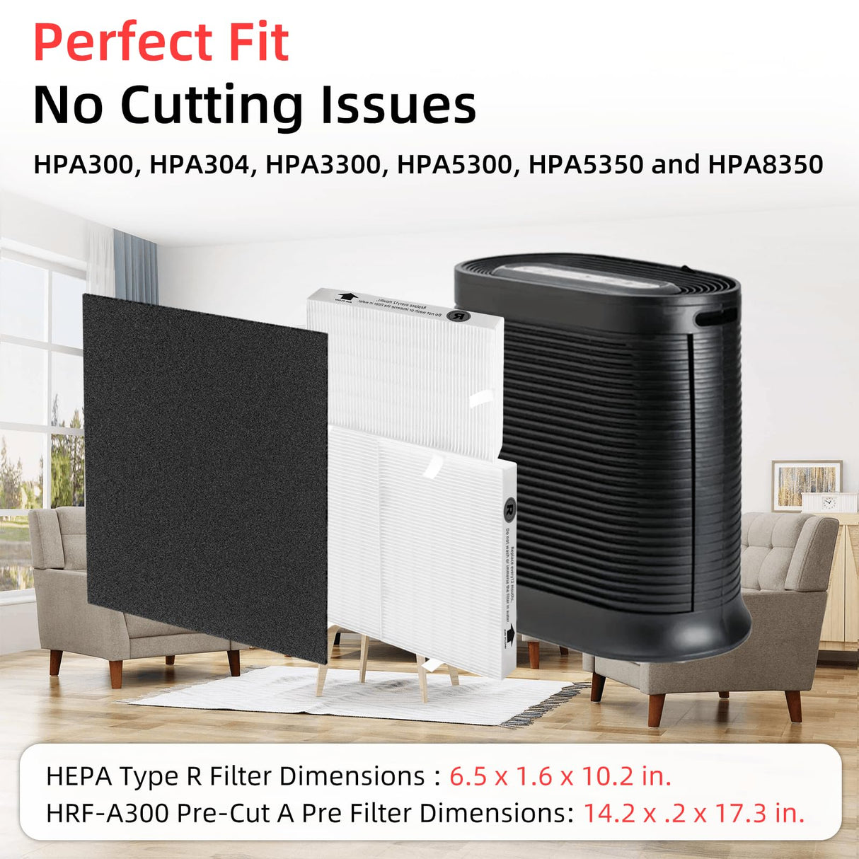 HPA300 HEPA Filter Replacement for Honeywell Air Purifier 3 HEPA R Filters and 6 Pre-cut A Carbon Pre-filter by APPLIANCEMATES APPLIANCEMATES