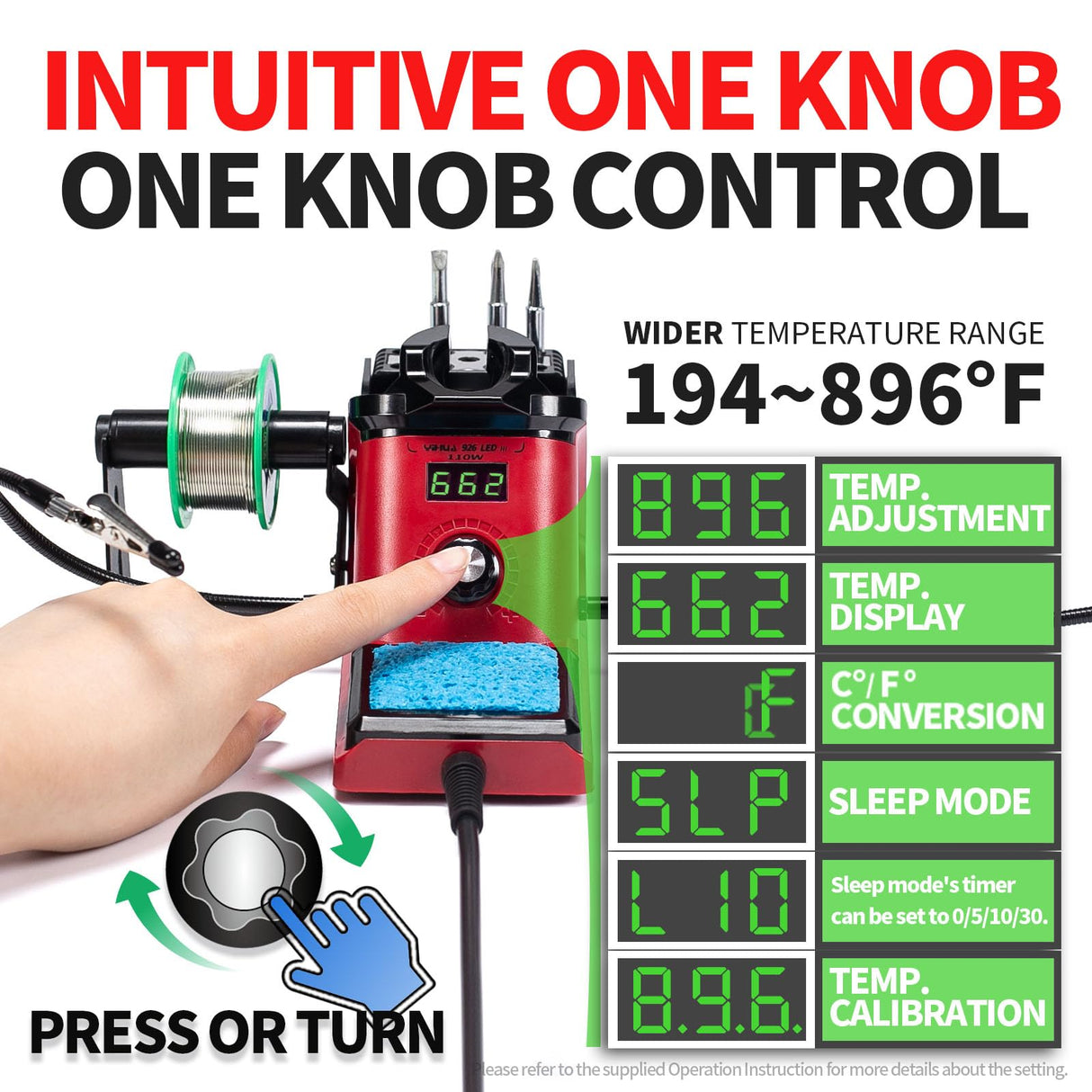 YIHUA 926 III 110W Soldering Iron Station Kit with LED Display, 2 Helping Hands, 3 Extra Iron Tips, 35g Lead-Free Solder, Solder Sucker, S/S Tweezers, °C/°F Conversion, Calibration & Sleep Features YIHUA