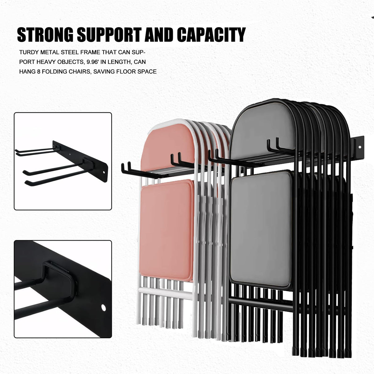 Garage Tool Organizer Wall Mount, 2Pack Folding Chair Storage Rack, Heavy Duty Garden Tool Holder for Hanging Shovel Rake Broom Ladder SAMRELAX
