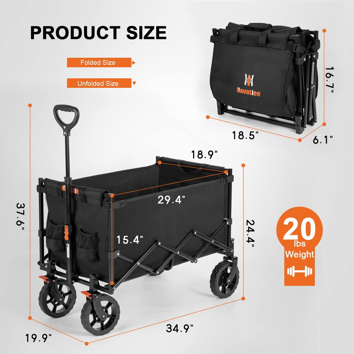 Navatiee Wagon Cart Heavy Duty Foldable, Collapsible Wagon with Smallest Folding Design, Utility Grocery Wagon for Camping Shopping Sports Navatiee