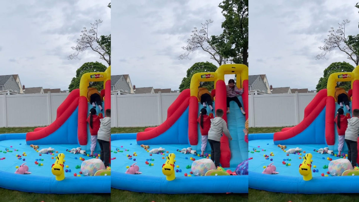 Whubefy Inflatable Water Slide for Kids, 14.5 x 13 FT Water Bounce House for Backyard, Inflatable Water Park for Kids, Waterslide PVC & Oxford Bounce House with Slide, 2 Water Gun & 520W Blower Whubefy