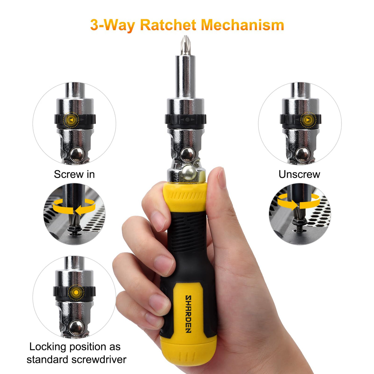 SHARDEN Ratcheting Screwdriver Multi Bit Screw Driver 13-in-1 Tool Ratchet Screwdriver Set Flat Head/Square/Torx/Hex/Phillips Screwdriver, 180 Degree Pivoting Adjustable Angle Magnetic Screwdriver Sharden