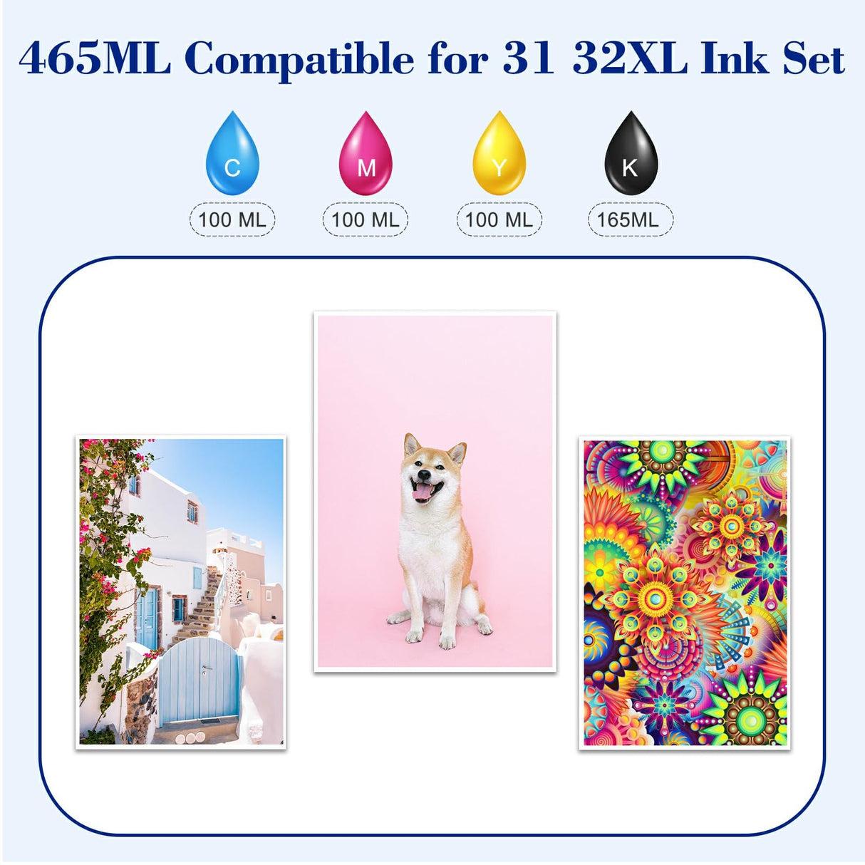 Pristar Compatible with HP 31 32XL Ink Bottle Set Compatible with HP Smart Tank 7301 7001 7602 5000 6001 5101 5102 5103 Plus 651 551 455 457 450 All-in-One Ink (165 ML 32XL Black Ink 100 ML 31 CMY Ink Pristar