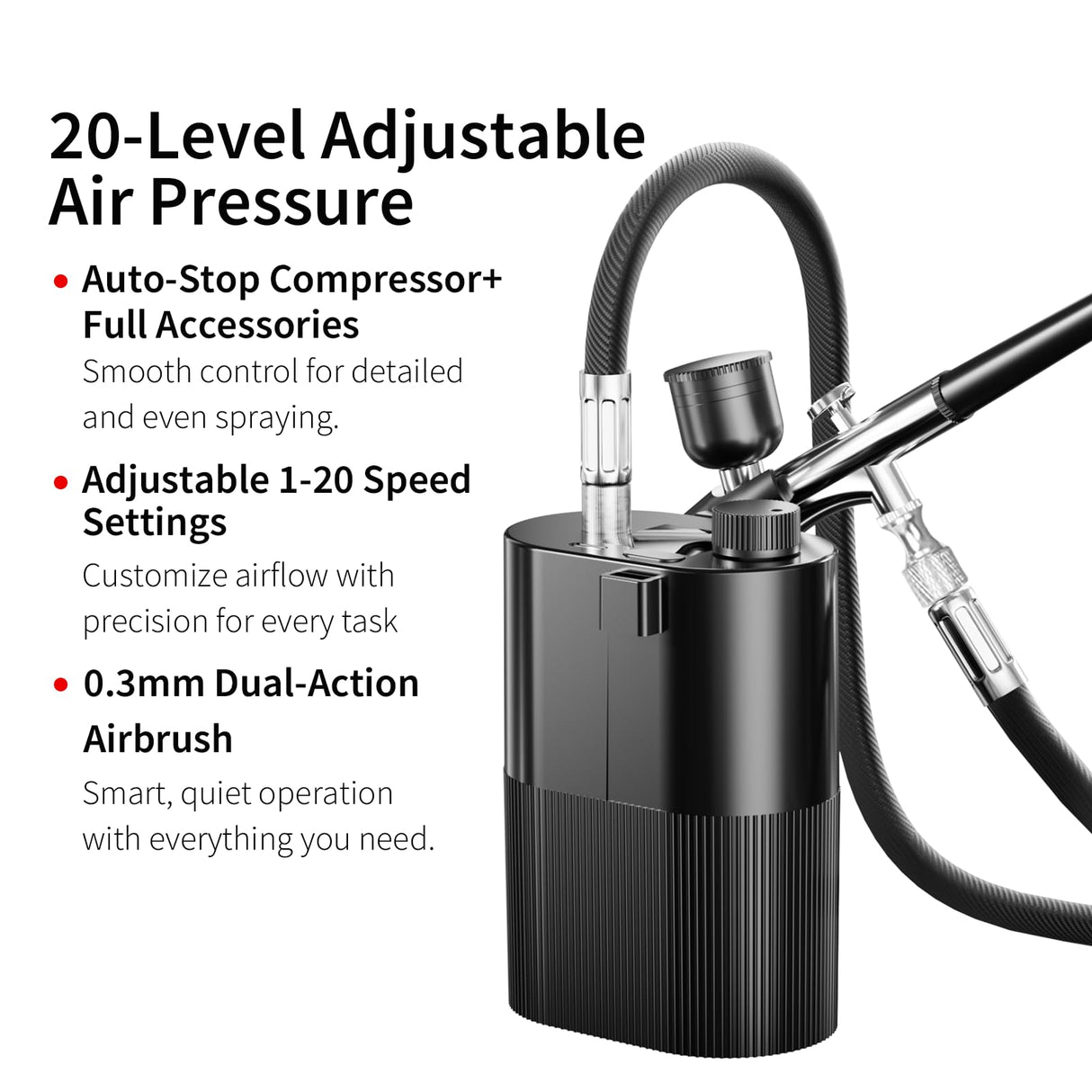 Crpen Airbrush Kit with Compressor 50PSI High Pressure Air Brush Set Non-Clogging Airbrush Gun Cordless Rechargeable Airbrush Kit for Painting,Nail Art,Barber,Makeup,Cake Decor (Black) crpen