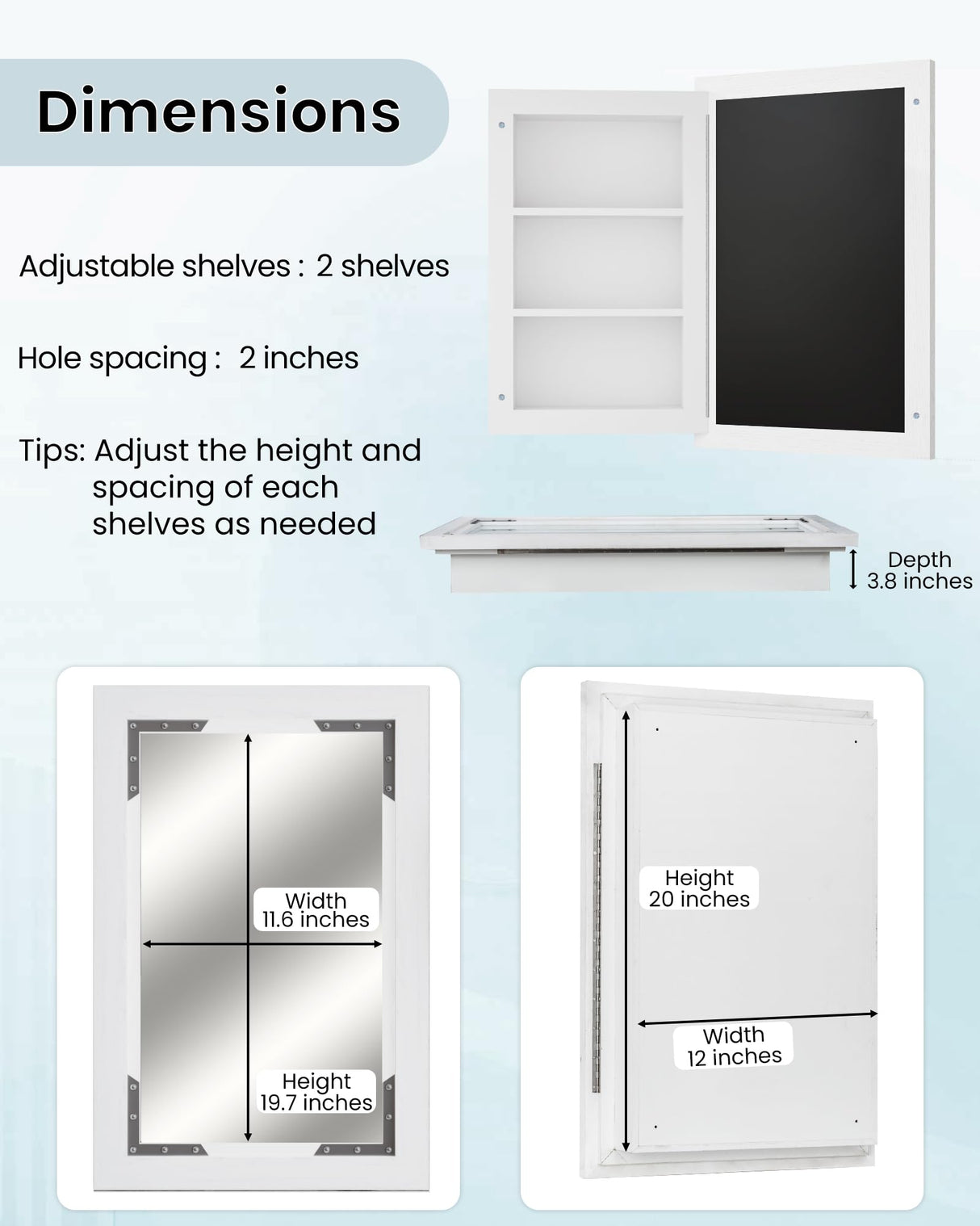 FLYJOE Medicine Cabinet Mirror 16 x 24 Inch Farmhouse Bathroom Mirror Door Paulownia Wood Storage Cabinet with Adjustable Shelves, Wall Mounted for Bathroom Living Room, White FLYJOE