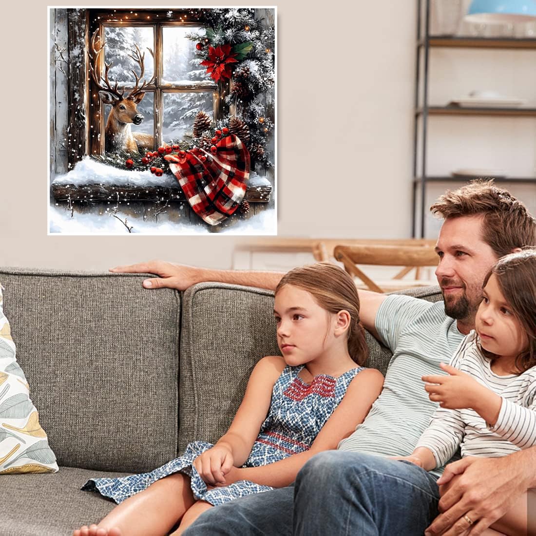 VIGEGU Christmas Paint by Numbers Kit for Adults with Framed,Deer Winter Landscape Paint by Number DIY Adult Paint by Number Kits for Wall Decor 12x12in VIGEGU