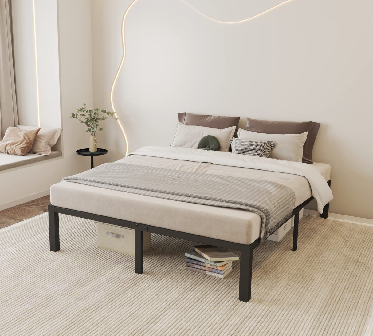 ROIL Heavy Duty 14-Inch King Bed Frame with Wooden Slats and Under-Bed Storage, No Box Spring Needed ROIL