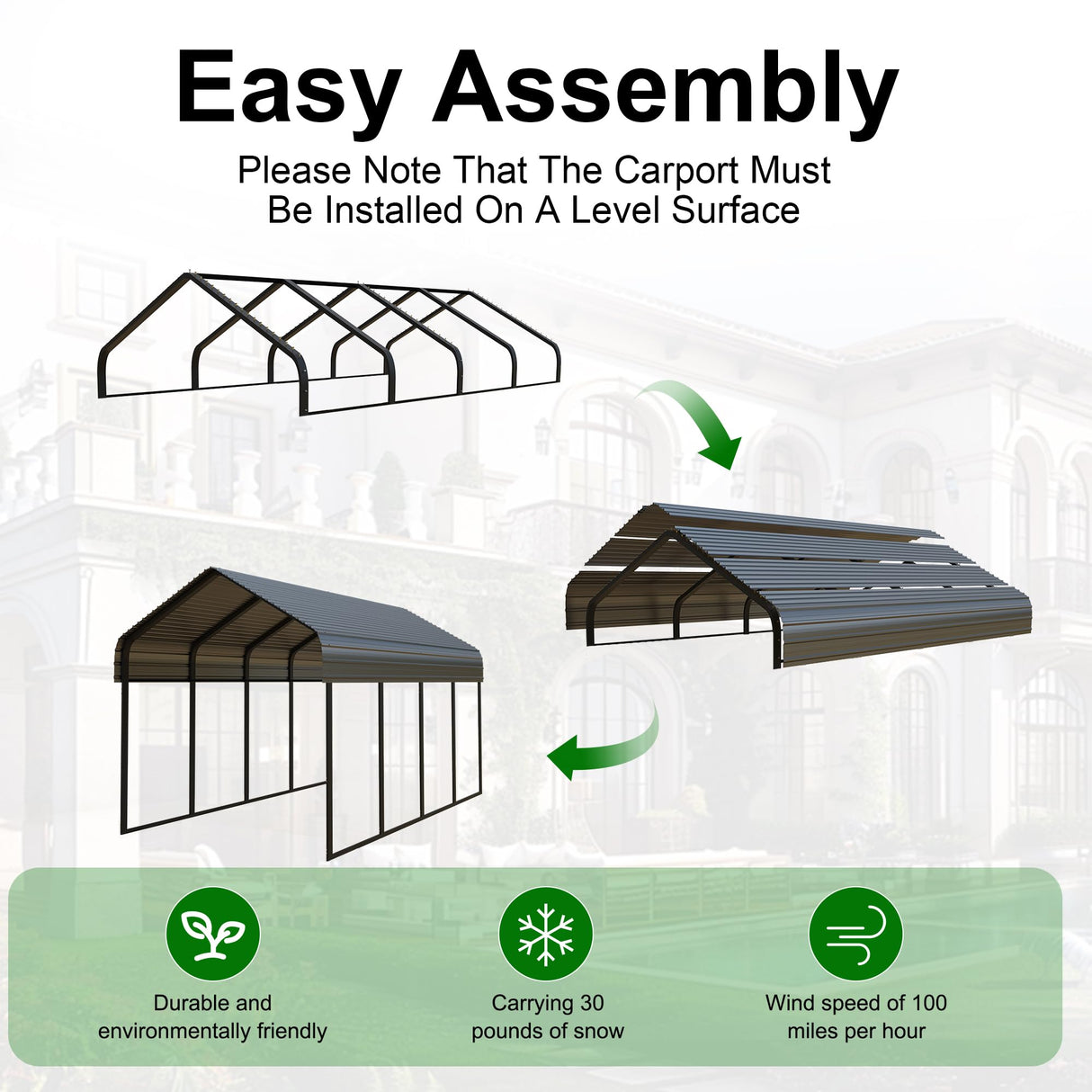 RITERYIFER Metal Carports 10x20 FT Heavy Duty RV Carport Canopy Kits for Garage,Aluminum Car Ports with Steel Shelter Frame Cover for Car or Boats RITERYIFER