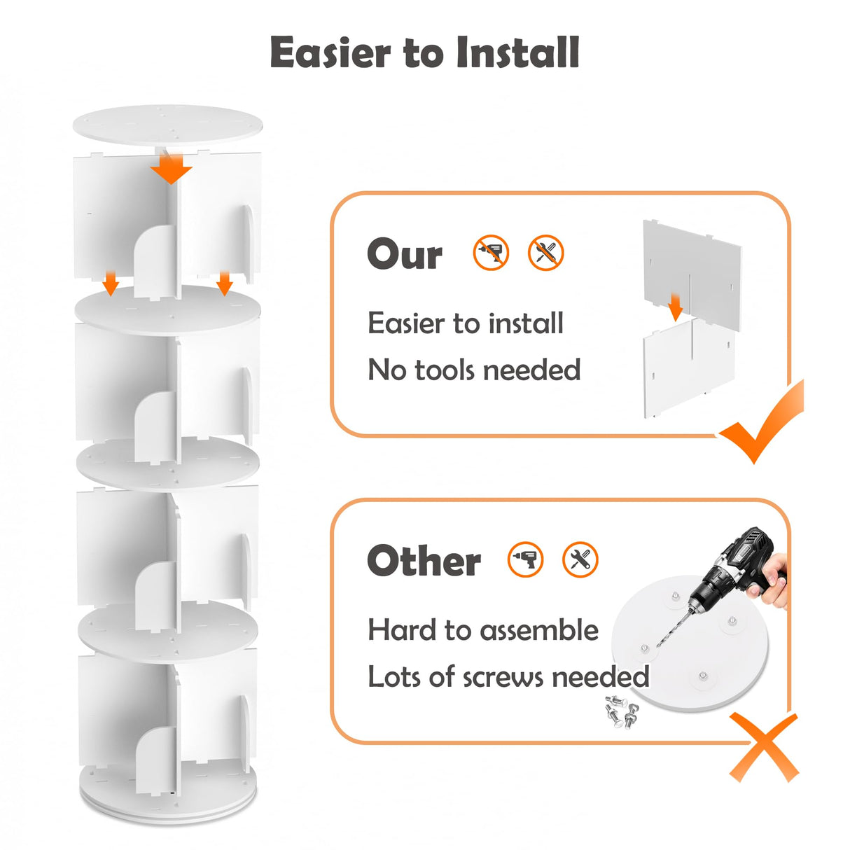 upsimples Rotating Bookshelf, 360° Display Corner Shelf for Book, 4 Tier Floor Standing Spinning Bookcase, Narrow Storage Rack for Kids Room, Bedroom, Living Room, White upsimples