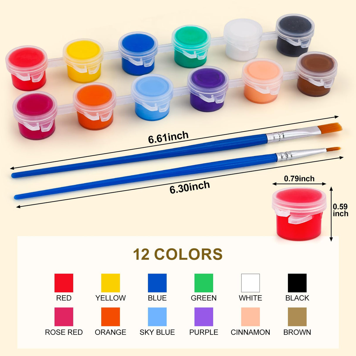 CHANGTIKEJI 23 PACK Washable Acrylic Paint for Kids Arts and Crafts, 23 Gouache Watercolor Paint Sets of 12 Colors for Party Classroom Painting Supplies, 23 Flat and 23 Pointed Brushes CHANGTIKEJI