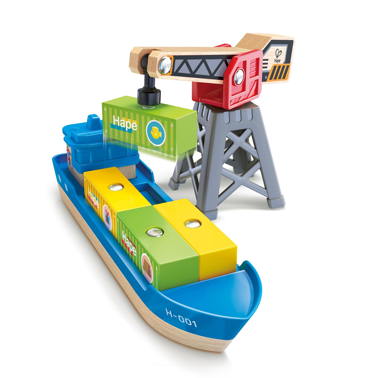 Hape Cargo Ship & Crane | Toy Boat and Crane Playset, for Children Ages 3Y+ Hape