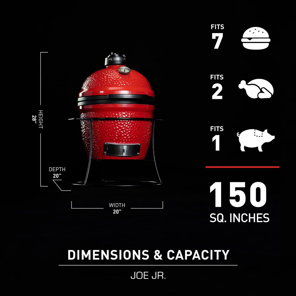 Kamado Joe Joe Jr 13.5-inch Portable Ceramic Charcoal Grill with Grill Stand, Stainless Steel Cooking Grate, Heat Deflectors and Ash Tool in Red, Model KJ13RH Kamado Joe