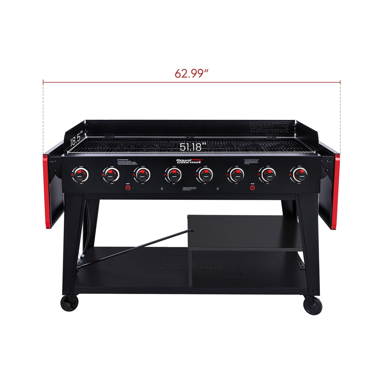 Royal Gourmet GB8003 8-Burner Propane Gas Grill with Foldable Side Tables, Large Propane BBQ Grill with Porcelain-Enameled Steel Wire Grates for Outdoor Party or Backyard Grilling, Black Royal Gourmet