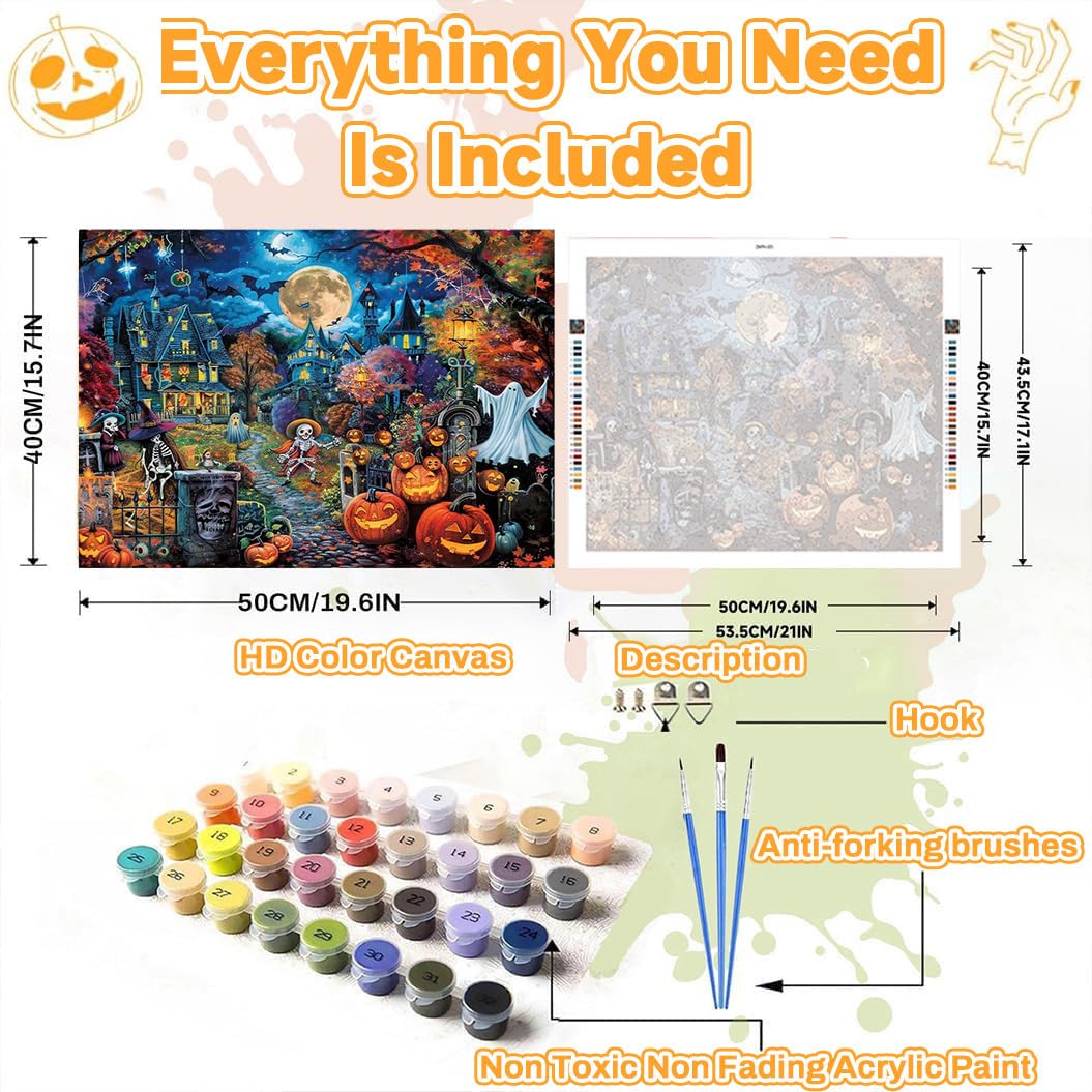 WEMEON Halloween Paint by Numbers Kit for Adults- Halloween Paint by Numbers Kit for Adults Beginner, Adult Paintting by Number Kits on Canvas Arts Crafts for Adult(16 x 20 Inch) WEMEON