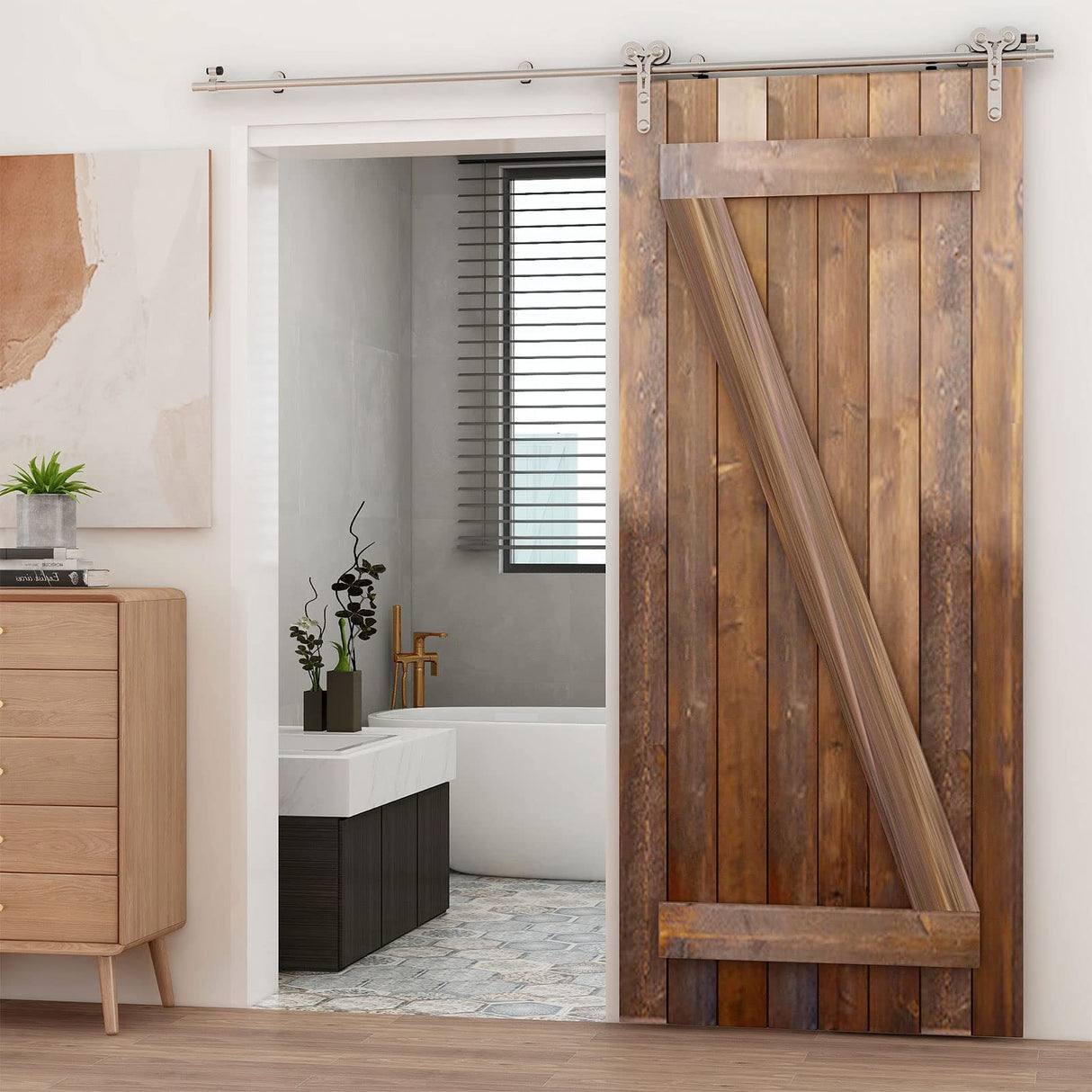 TSMST 6FT Sliding Barn Door Hardware Kit, Stainless Steel Heavy Duty Sturdy Barn Door Track for Single Wood Door, Slide Smoothly Quietly (Y Style) TSMST