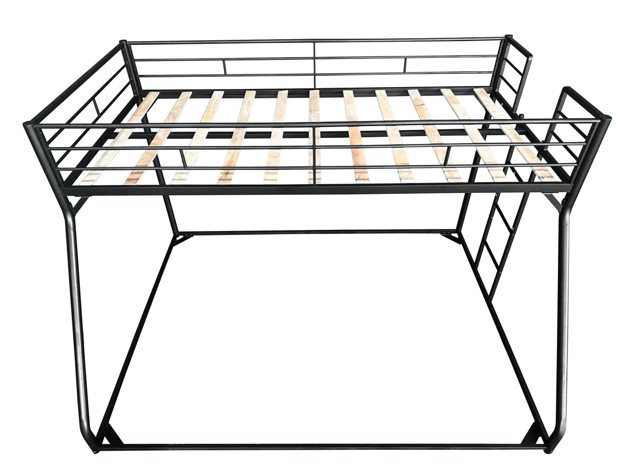 UOCFYK Twin XL Over Queen Bunk Bed for Teens and Adults, Heavy-Duty Metal Bunk Bed Frame with Full Length Guardrail and Ladder, Noise Reduced & No Box Spring Needed, Black UOCFYK