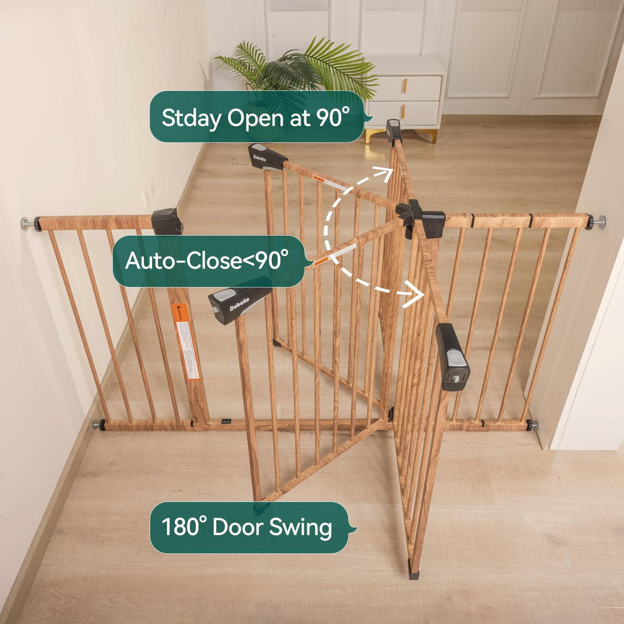 BABELIO 29-55" Extra Wide Baby Gate with Wood Pattern, Metal Auto Close Dog Gate,Pressure Mounted Pet Gate for Doorways, with Y Threaded Spindle Rods, No Tools Required BABELIO