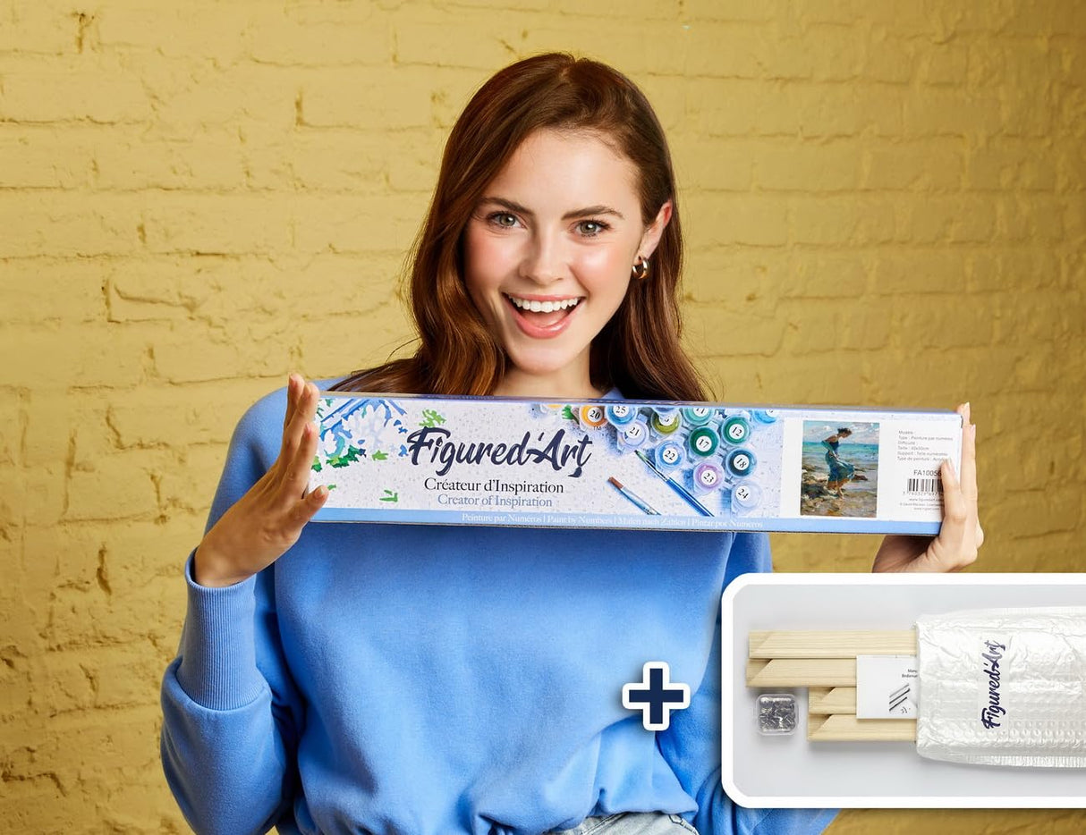 Figured'Art Paint by Numbers Kit for Adults Feet in Water During Summer 16"x20" - Craft Art Painting Rolled Canvas with DIY Wooden Frame Figured'Art