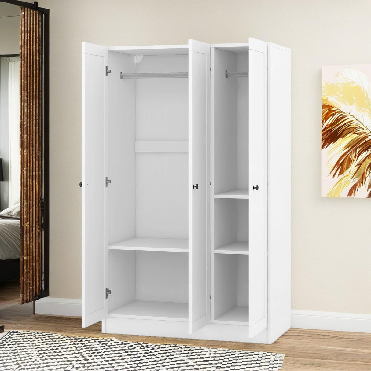 KELRIA Modern 3-Door Armoire Wardrobe with Shelves and Hanging Rod, Large Freestanding Storage Wardrobe Closet, Wooden Clothes Storage Organizer Cabinet for Bedroom, Guest Room, White KELRIA