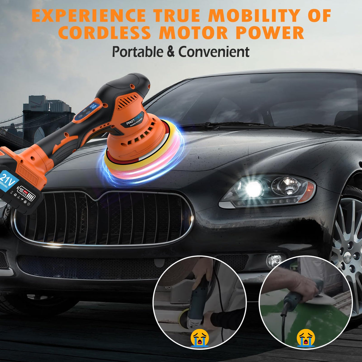 Cordless Car Buffer Polisher, Car Polishing Kit with 21V 2 X 4.0Ah Batteries, Orbital Eccentric Buffers with 8 Variable Speed Up to 6000 RPM, 6IN Touchscreen Buffer for Car Detailing/Scratch Removing Protmex
