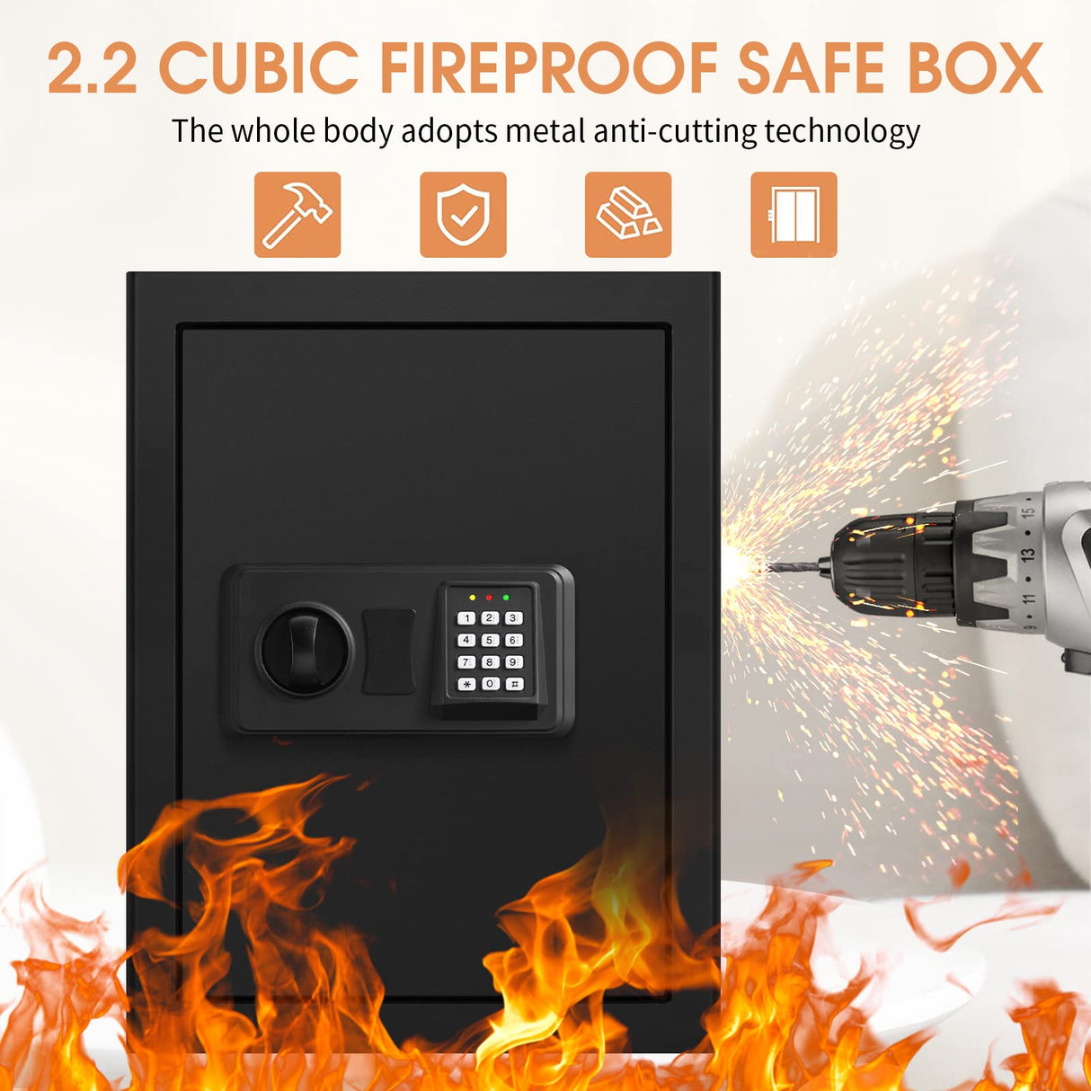 3.0 Cubic Feet Fire proof Safe Boxes for Home Use, Digital Home Security Safe Box with Electronic Keypad & Keys, Personal Safe for Firearm Medicine Money Documents Valuables TOLEBLID