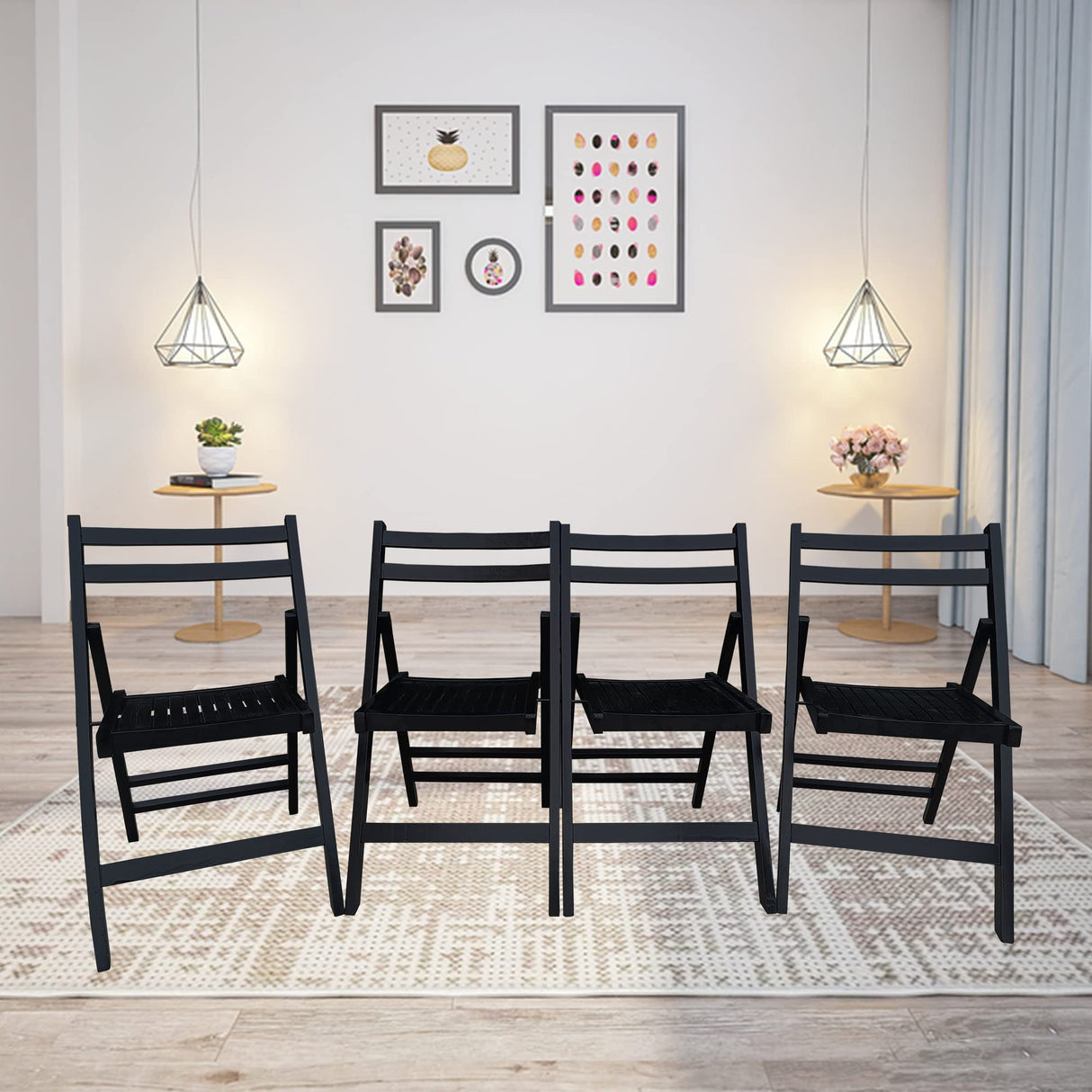 4-Piece Set of Indoor and Outdoor Wood Folding Chairs,Wedding Chair Wooden Slatted Seat for Dining Room Kitchen Balcony Wedding Occasion Events (Black) Ochangqi