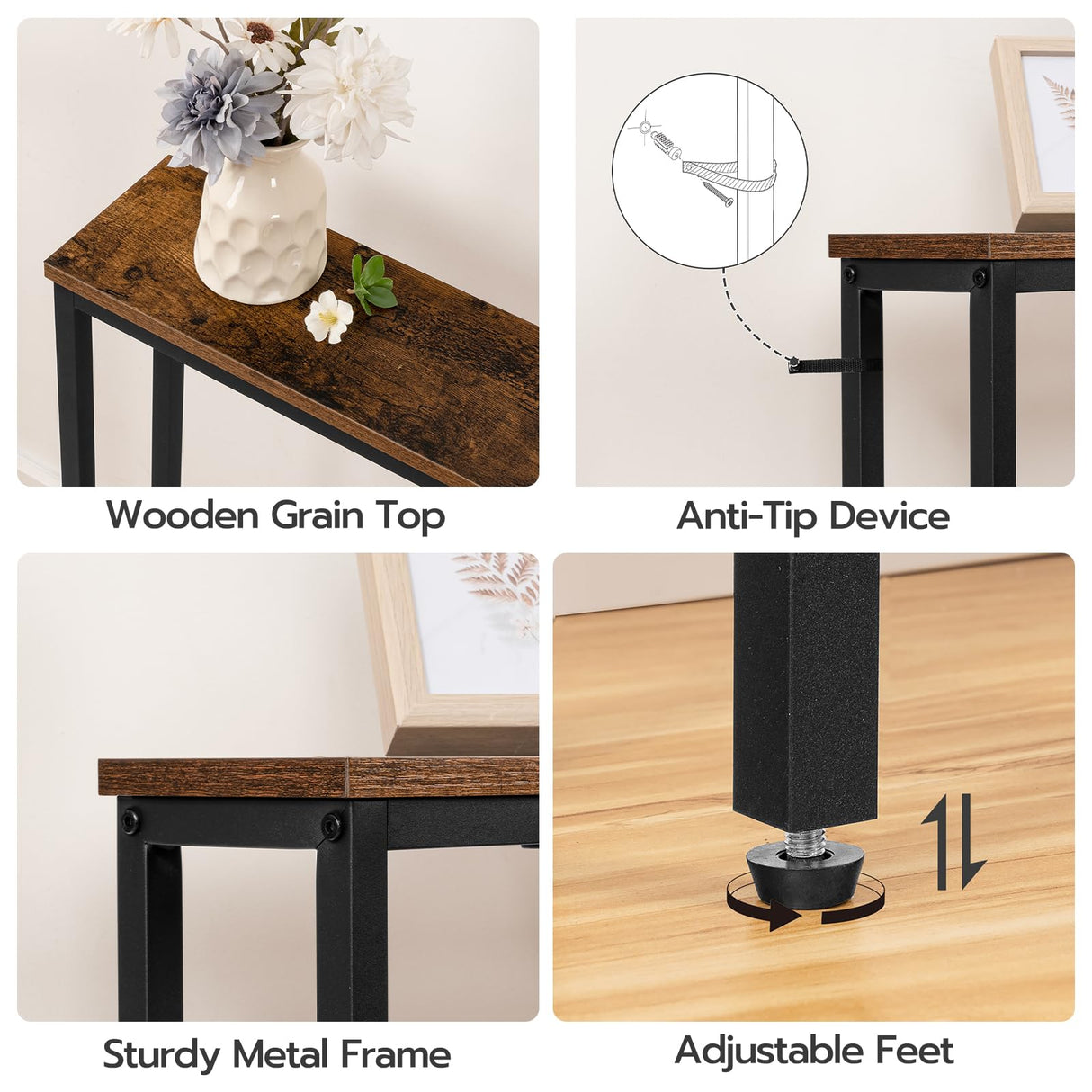 HOOBRO 5.9" Skinny Console Table with Charging Station, 78.7" Narrow Sofa Table with Power Outlets, Long Behind Couch Table, Slim Entryway Table for Hallway, Living Room, Rustic Brown BF205UXG01 HOOBRO