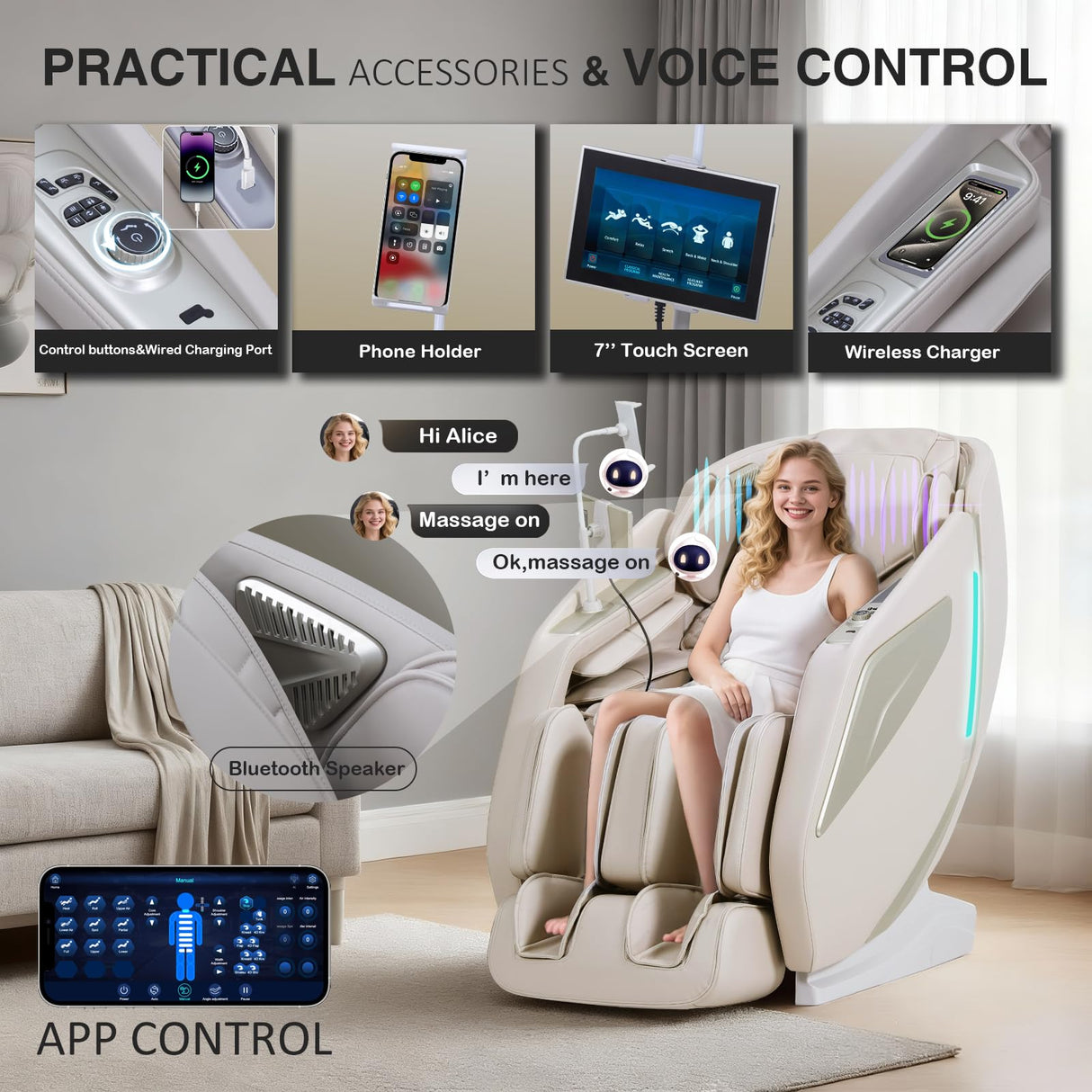 4D Full Body Zero Gravity Massage Chair with 55'' SL-Track & Body Scan - Shiatsu Massage Recliner with Heating & 40 Airbags - Voice Control, Foot Rollers, 15 Auto Modes & 9 Techniques (Beige) RlxwizRevi