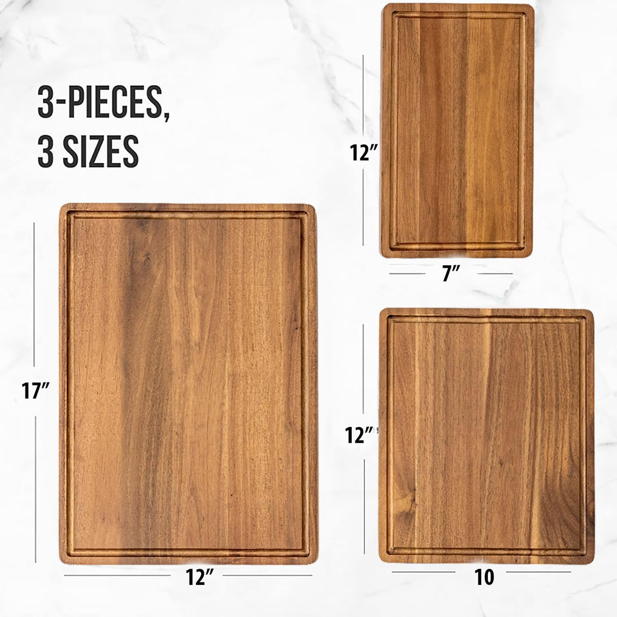KOLWOVEN Wood Cutting Boards for Kitchen - Set of 3, Wooden Cutting Board Set with Holder for Chopping Meat, Cheese, Fruits, Vegetables, Knife Friendly Serving Tray KOLWOVEN