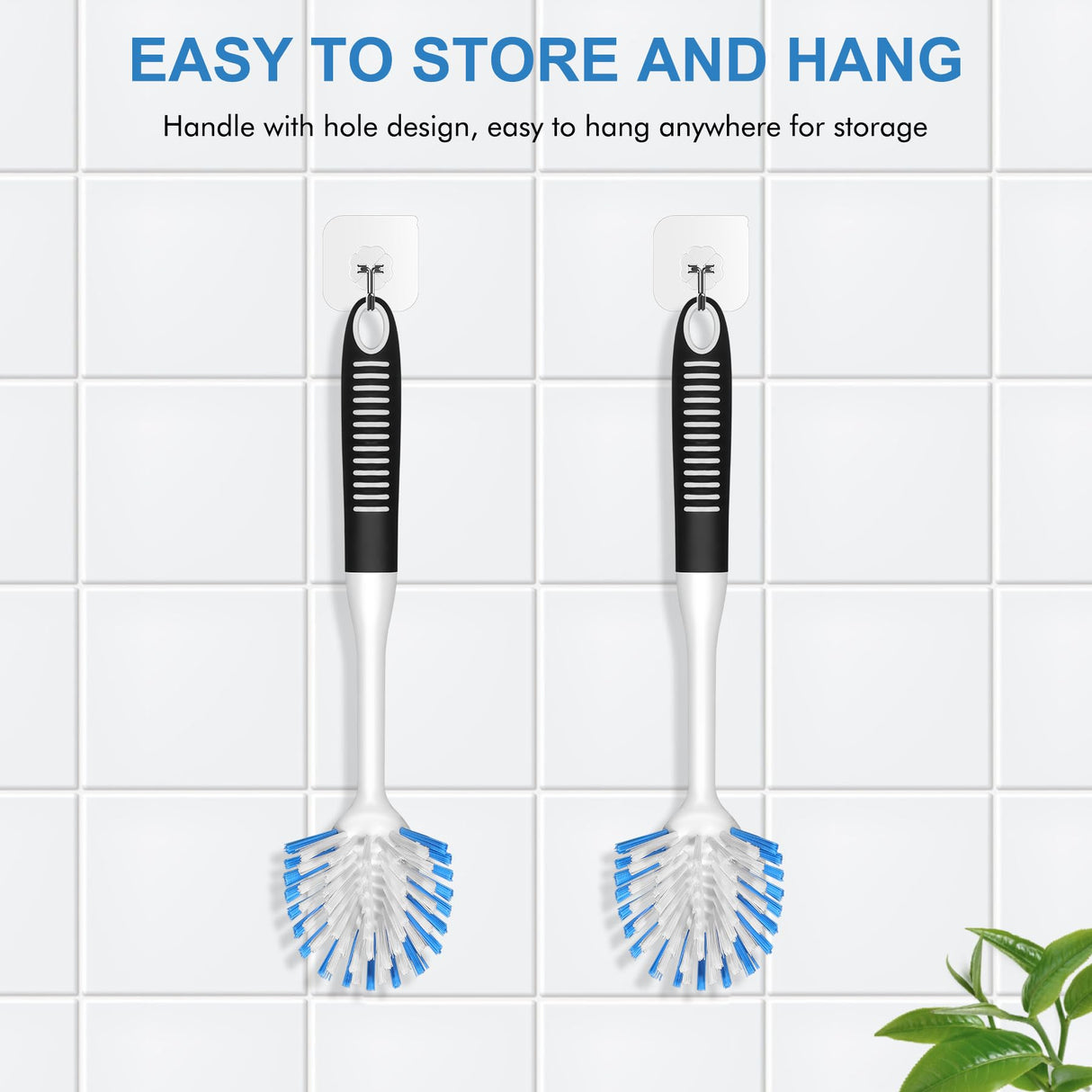 SetSail Dish Brush with Handle, 2 Pack Stiff Bristles Dish Scrubber with Built-in Scraper Dish Scrub Brushes for Cleaning Dishes, Pots and Pans, Kitchen Sink SetSail